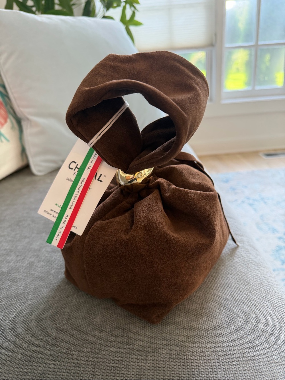 Suede Knot Mini Bag in Brown with Gold Accent